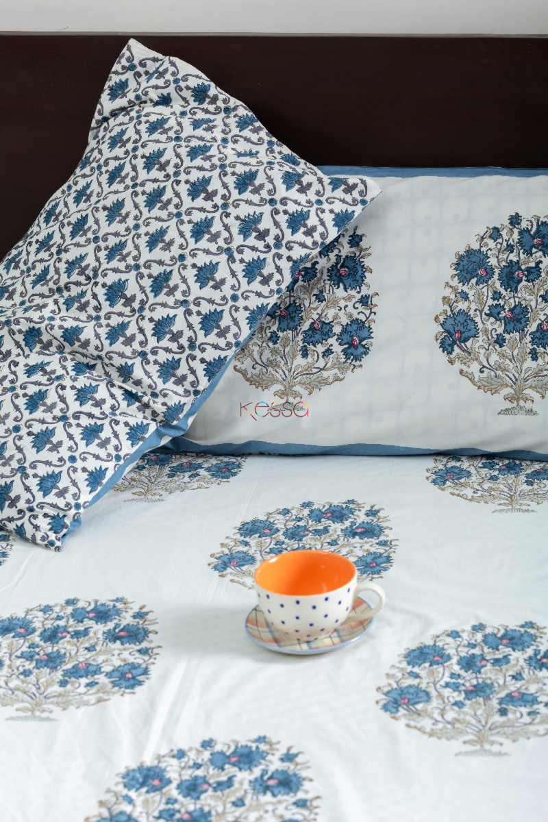 Image for Kusvaa Kpb28 Wedgewood Block Print Double Bedsheet Closeup
