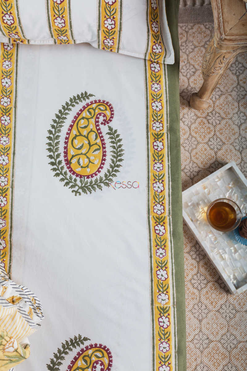 Image for Kusvaa Kpb29 Saffron Yellow Block Print Double Bedsheet 1 Closeup
