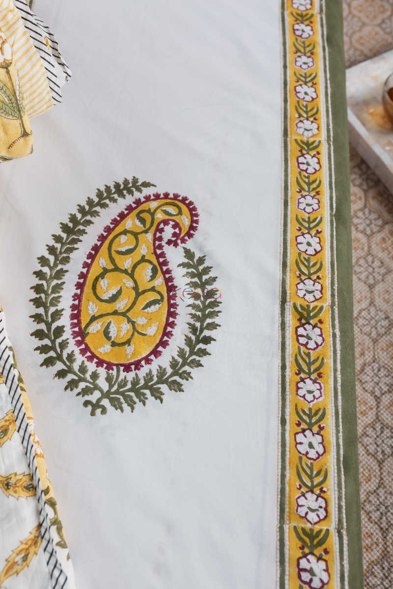 Image for Kusvaa Kpb29 Saffron Yellow Block Print Double Bedsheet 1 Look