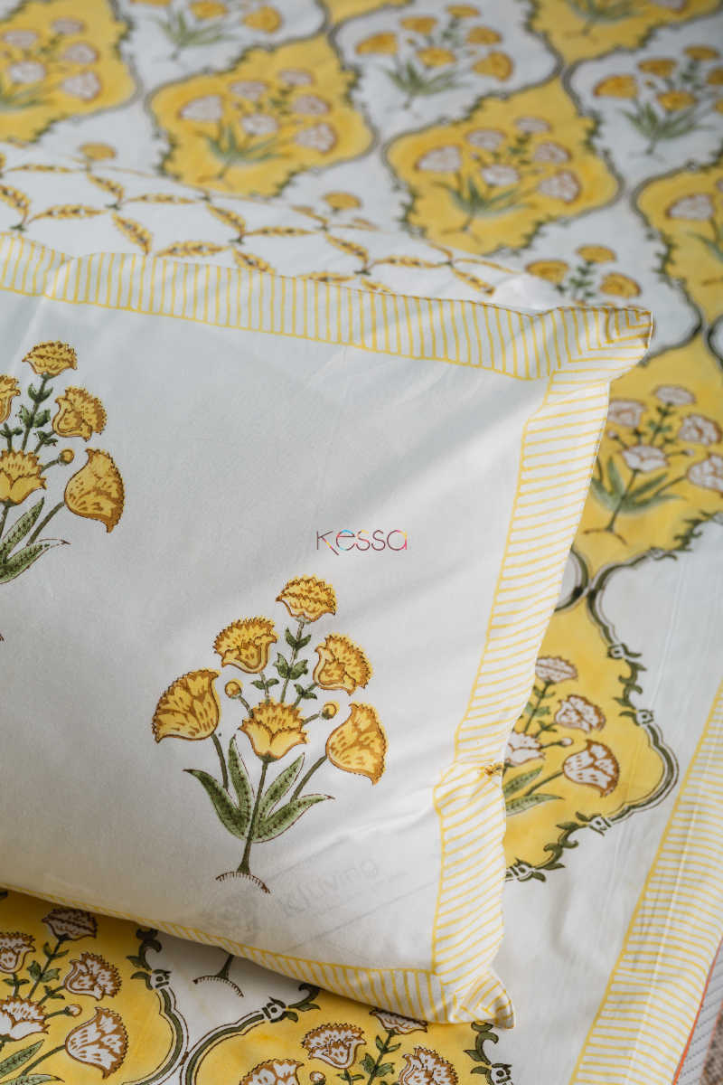 Image for Kusvaa Kpb30 Saffron Block Print Double Bedsheet Closeup