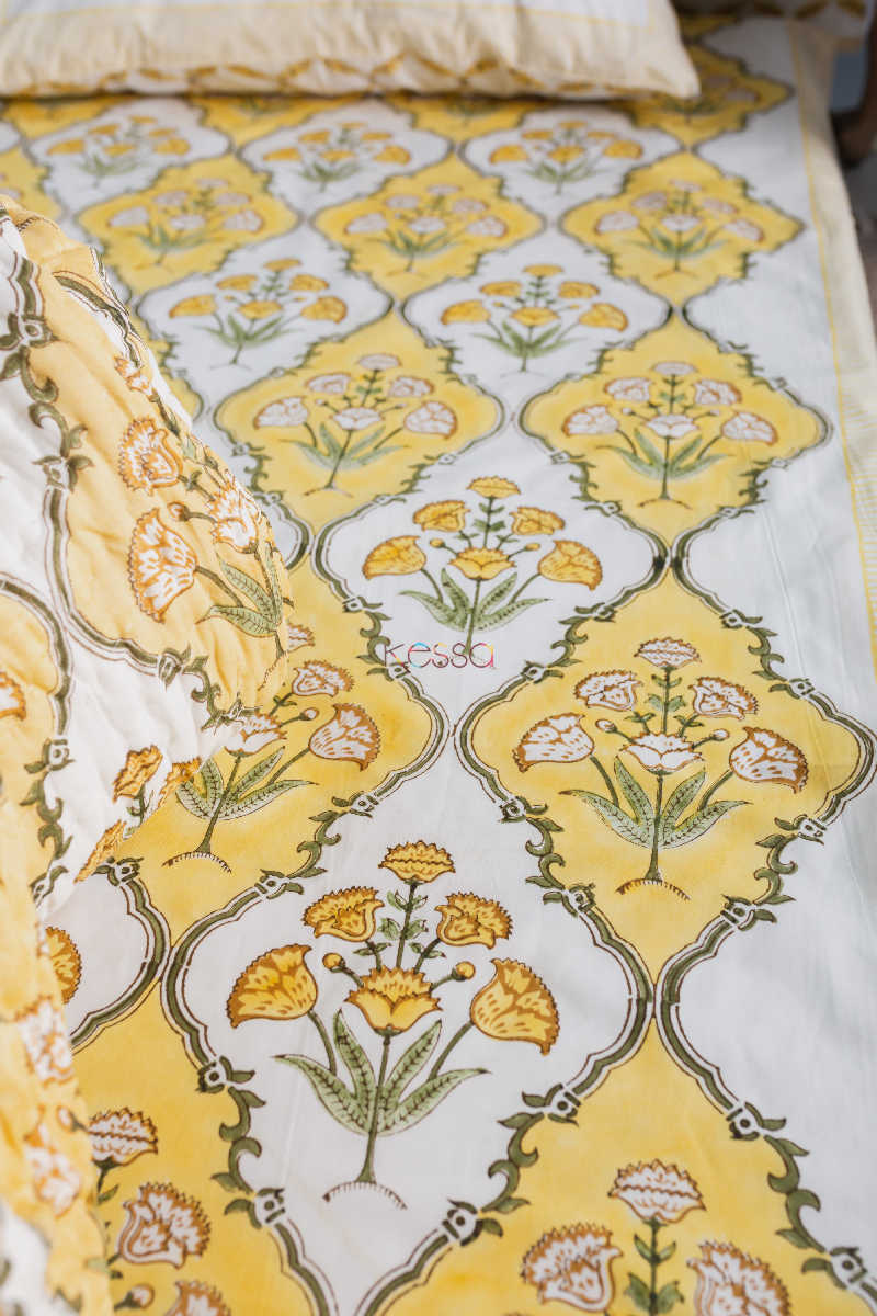 Image for Kusvaa Kpb30 Saffron Block Print Double Bedsheet Featured