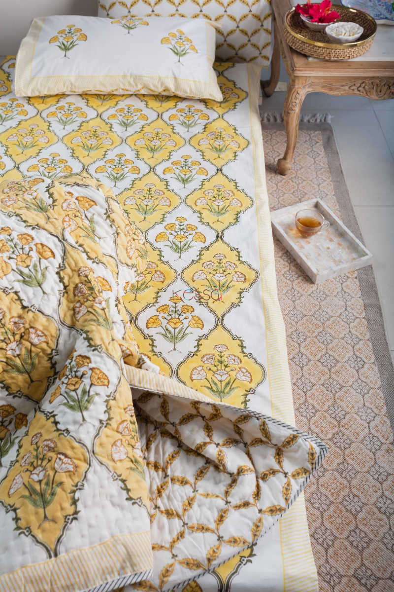 Image for Kusvaa Kpb30 Saffron Block Print Double Bedsheet Front