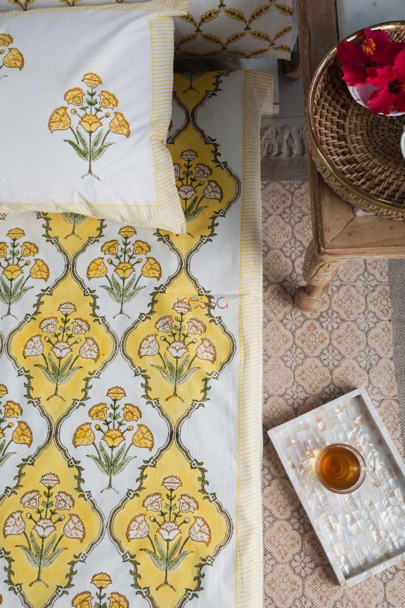 Image for Kusvaa Kpb30 Saffron Block Print Double Bedsheet Look