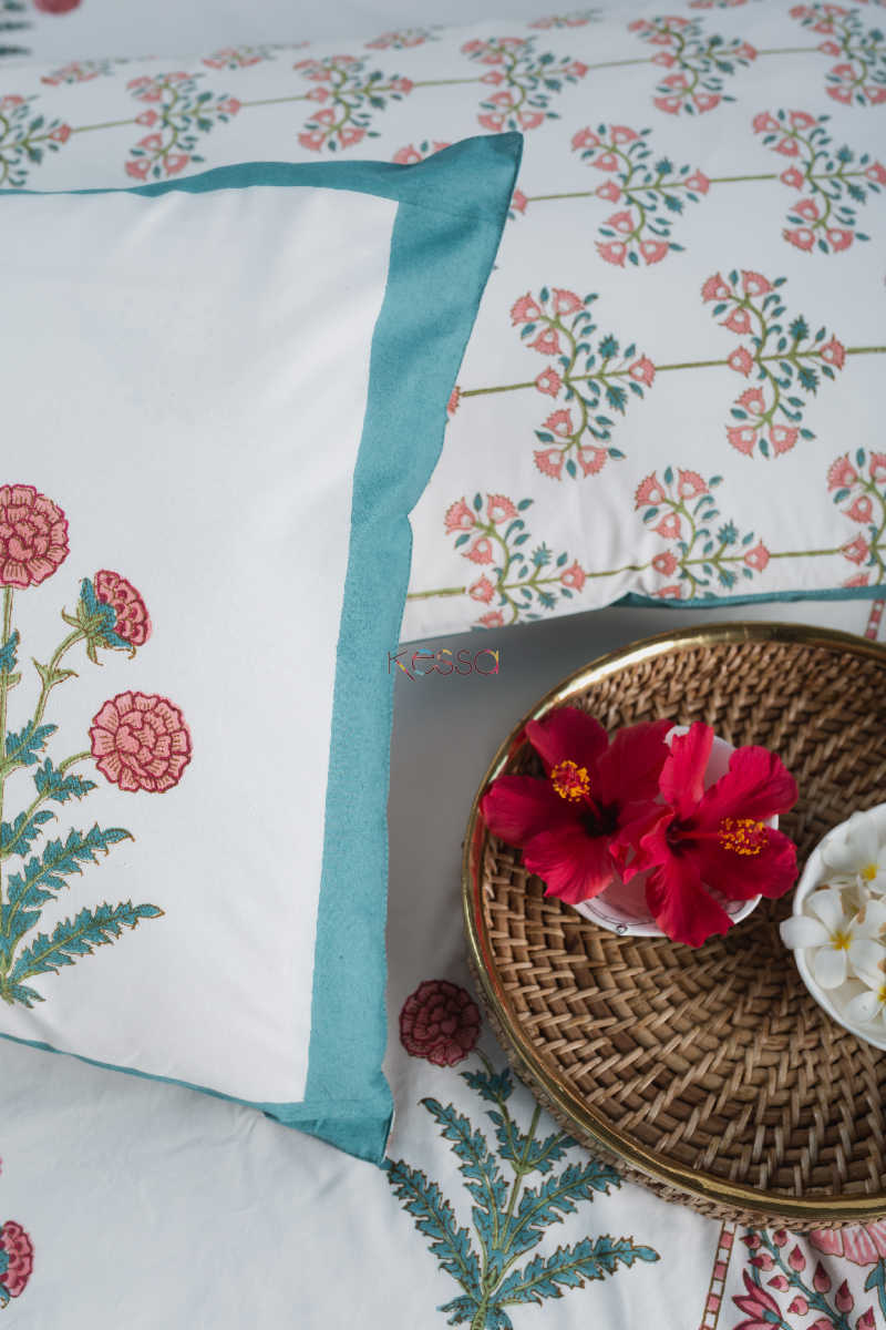 Image for Kusvaa Kpb34 Red Floral Jaal Double Bedsheet Closeup