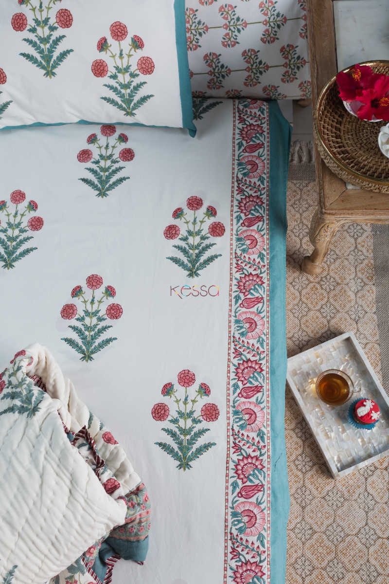 Image for Kusvaa Kpb34 Red Floral Jaal Double Bedsheet Featured