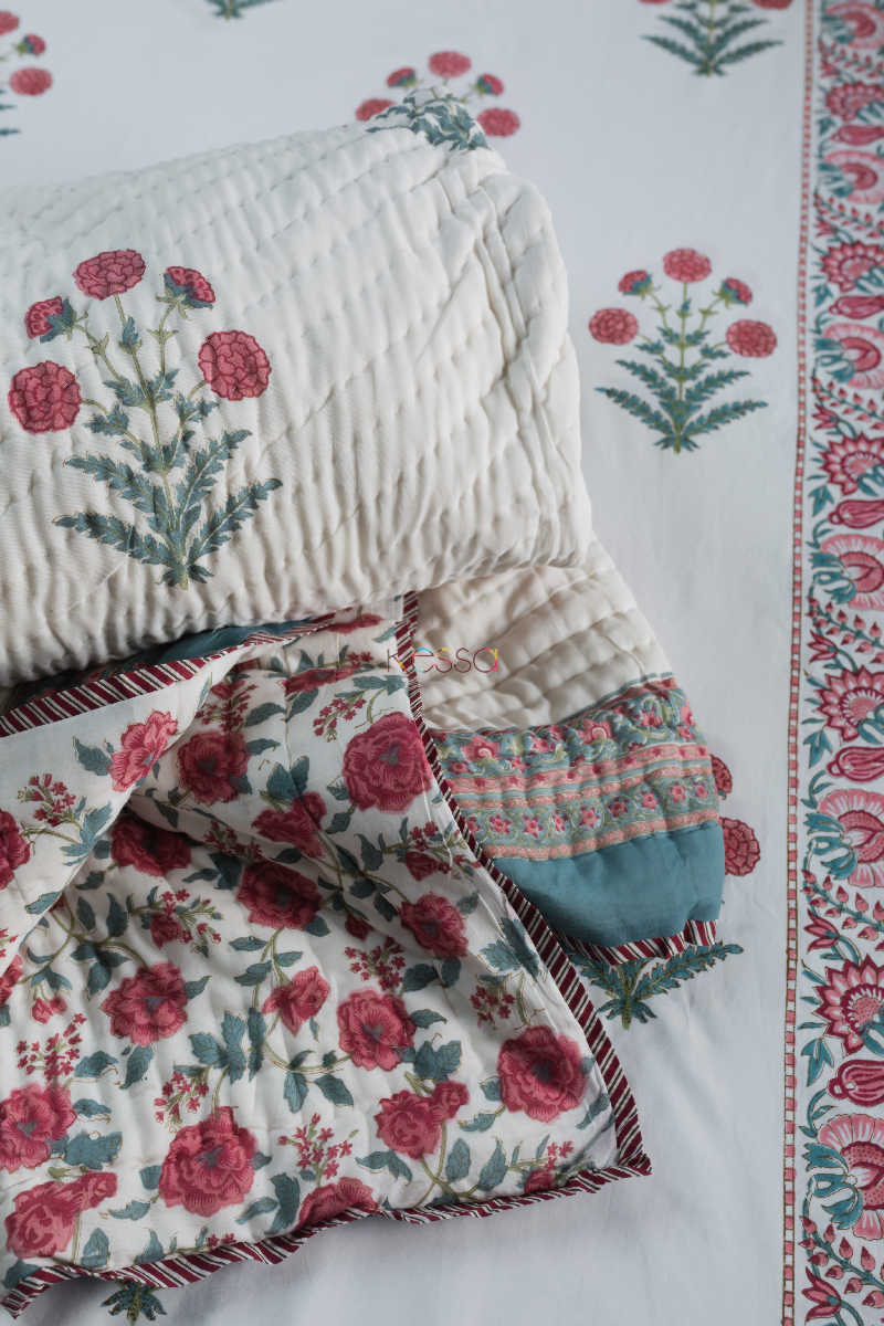 Image for Kusvaa Kpb34 Red Floral Jaal Double Bedsheet Look