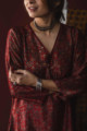 Image for Kusvaa Kuoj137 Maroon Hand Block Mashru Silk Kurta Closeup