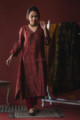 Image for Kusvaa Kuoj137 Maroon Hand Block Mashru Silk Kurta Look