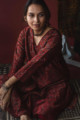 Image for Kusvaa Kuoj137 Maroon Hand Block Mashru Silk Kurta Sitting