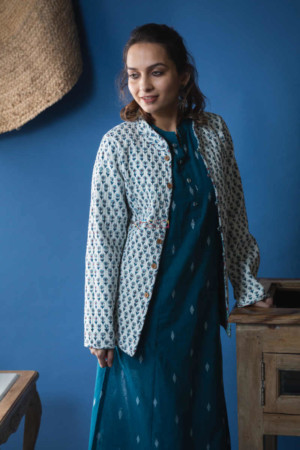 Image for Kusvaa Vjf03 Eastern Blue And Geyser Double Side Full Quilted Jacket Featured