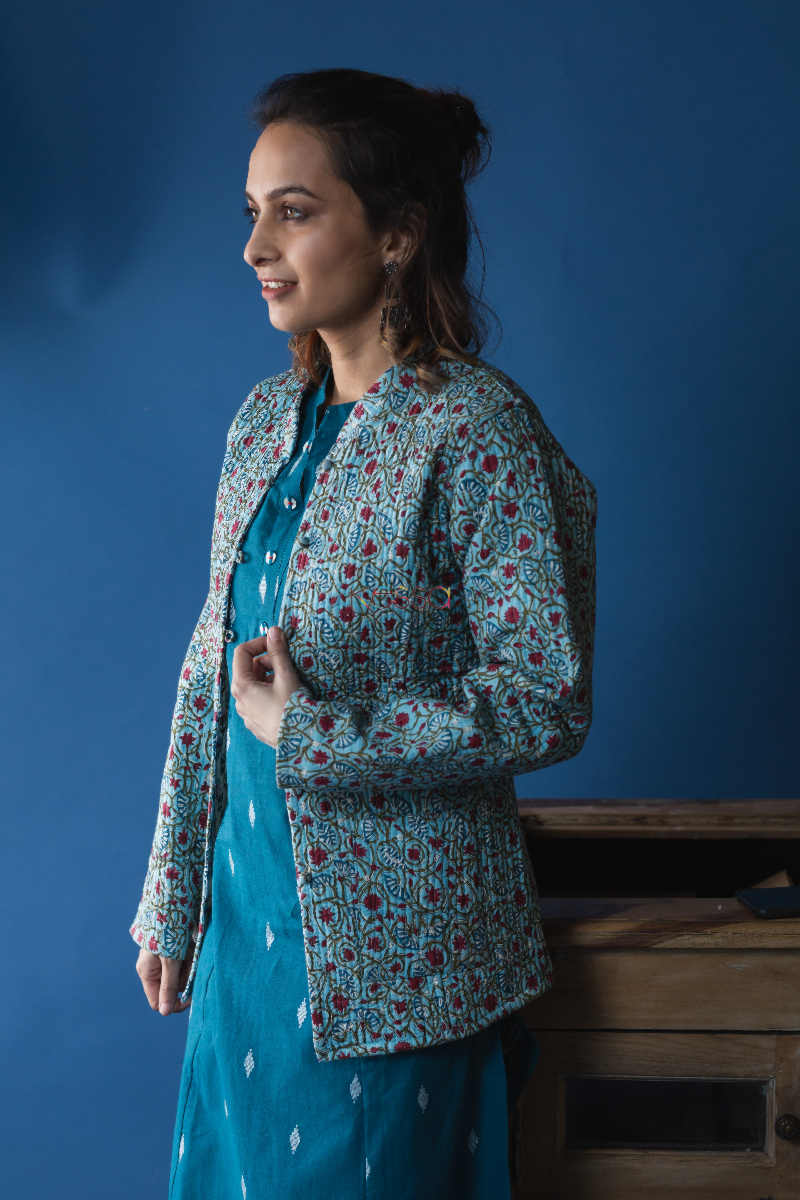 Image for Kusvaa Vjf03 Eastern Blue And Geyser Double Side Full Quilted Jacket Side
