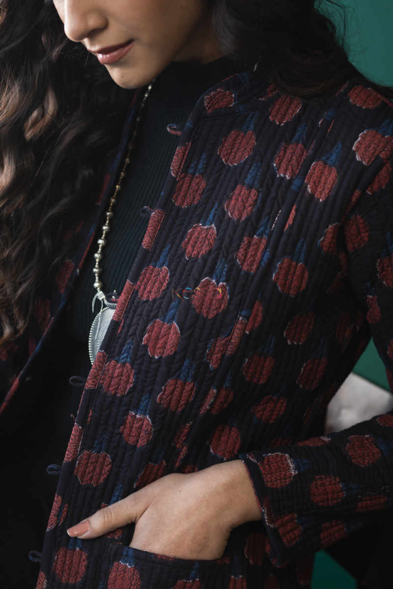 Image for Kusvaa Vjf04 Cocoa Bean Maroon And Blue Double Side Full Sleeves Jacket Closeup 1