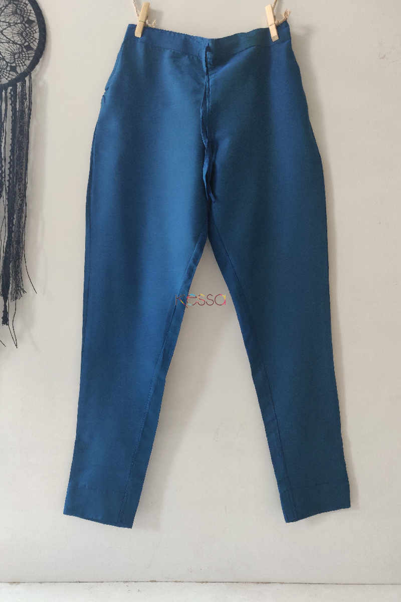 Image for Kusvaa Ws207p Cotton Silk Pants Pocket Elasticated Waist Peacock Blue