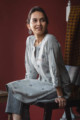 Image for Kusvaa Ws608 Black And Grey South Cotton Kurta Pant Set Sitting 1