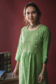 Image for Kusvaa Ws610 Dingley Green A Line South Cotton Kurta Closeup 1