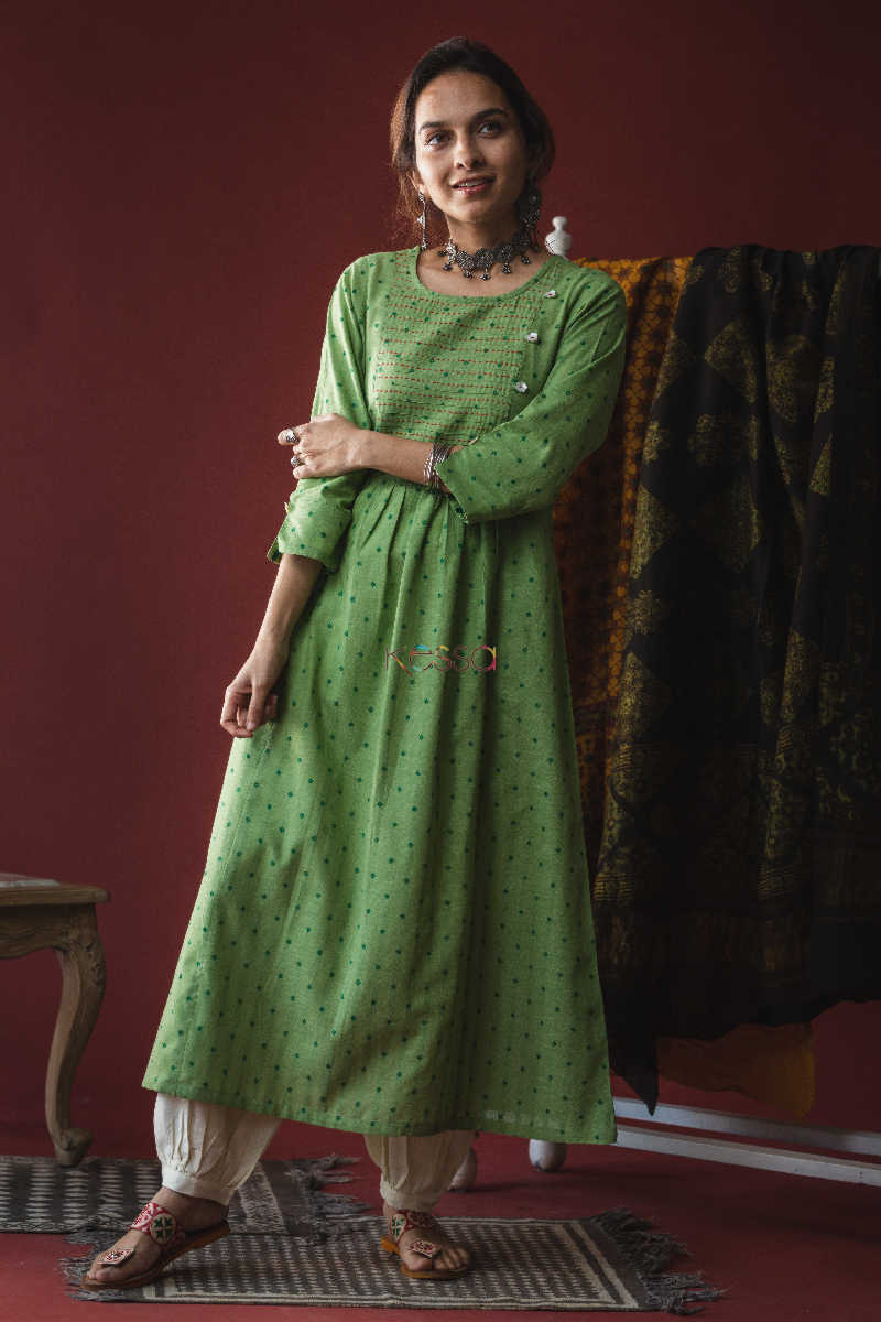 Image for Kusvaa Ws610 Dingley Green A Line South Cotton Kurta Front