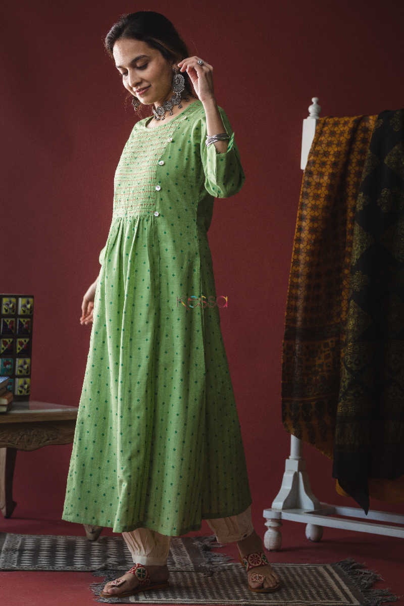 Image for Kusvaa Ws610 Dingley Green A Line South Cotton Kurta Side 1
