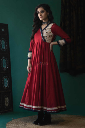 Image for Kusvaa Ws612 Maroon Voil Kalidaar Dress Featured