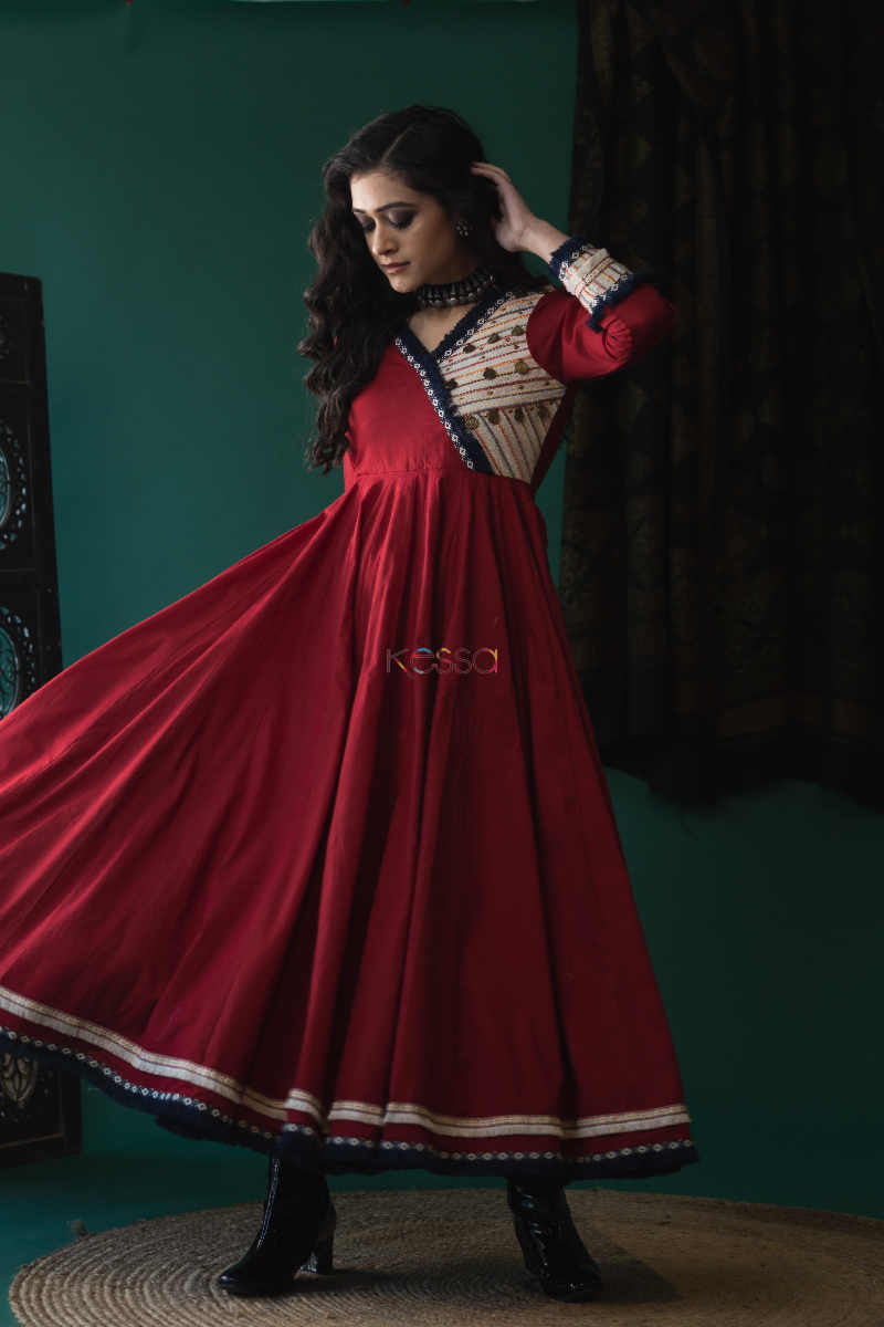 Image for Kusvaa Ws612 Maroon Voil Kalidaar Dress Front