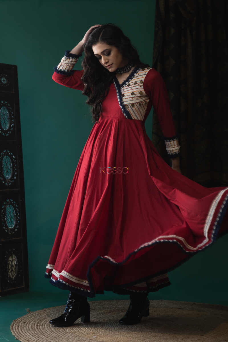 Image for Kusvaa Ws612 Maroon Voil Kalidaar Dress Look