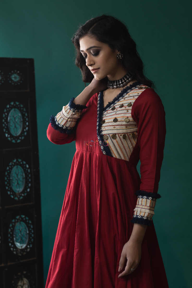 Image for Kusvaa Ws612 Maroon Voil Kalidaar Dress Side