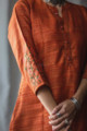 Image for Kusvaa Ws614 Tuscany Orange A Line Kochi Silk Kurta Closeup