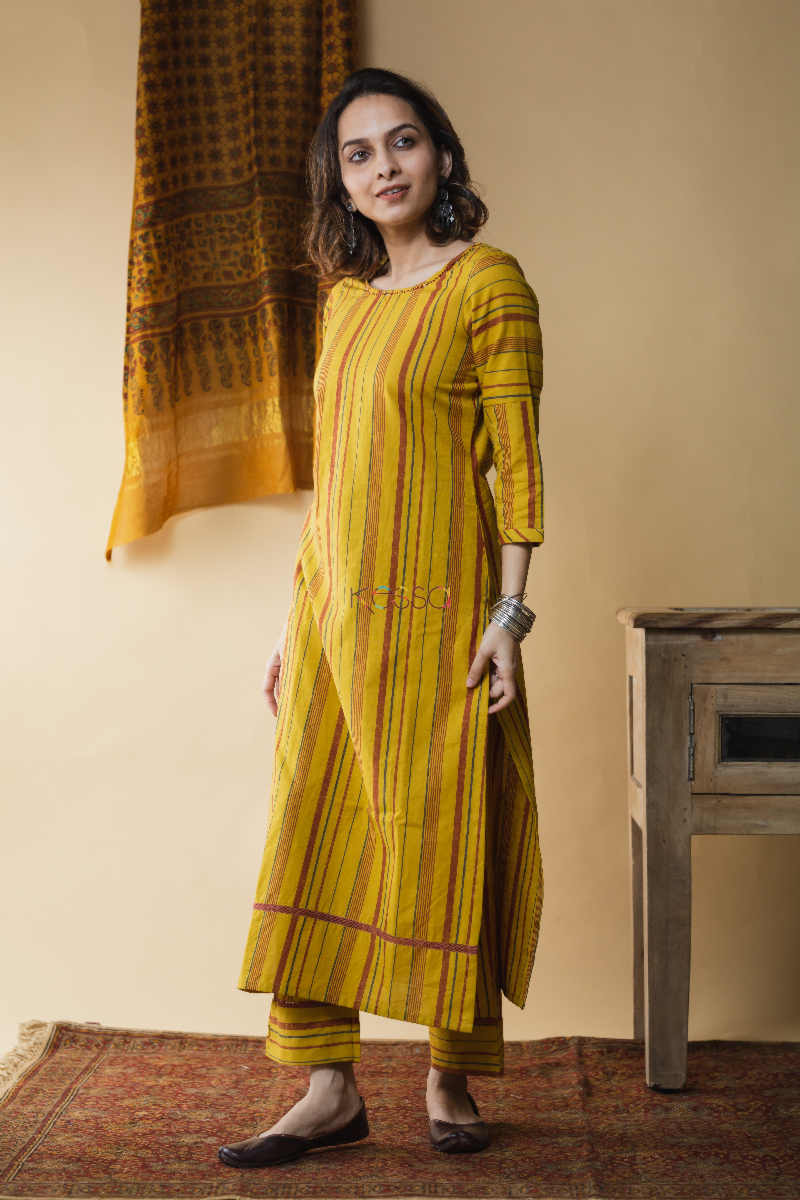 Image for Kusvaa Ws618 Reno Sand Strip Kurta Pant Set Look