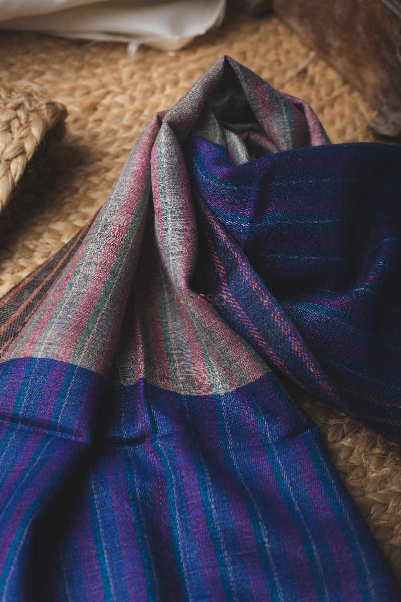 Image for Kudu86 Bhagalpuri Silk Woollen Regal Blue Stole Closeup