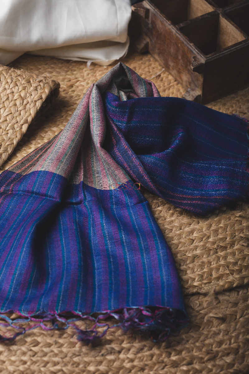 Image for Kudu86 Bhagalpuri Silk Woollen Regal Blue Stole Featured
