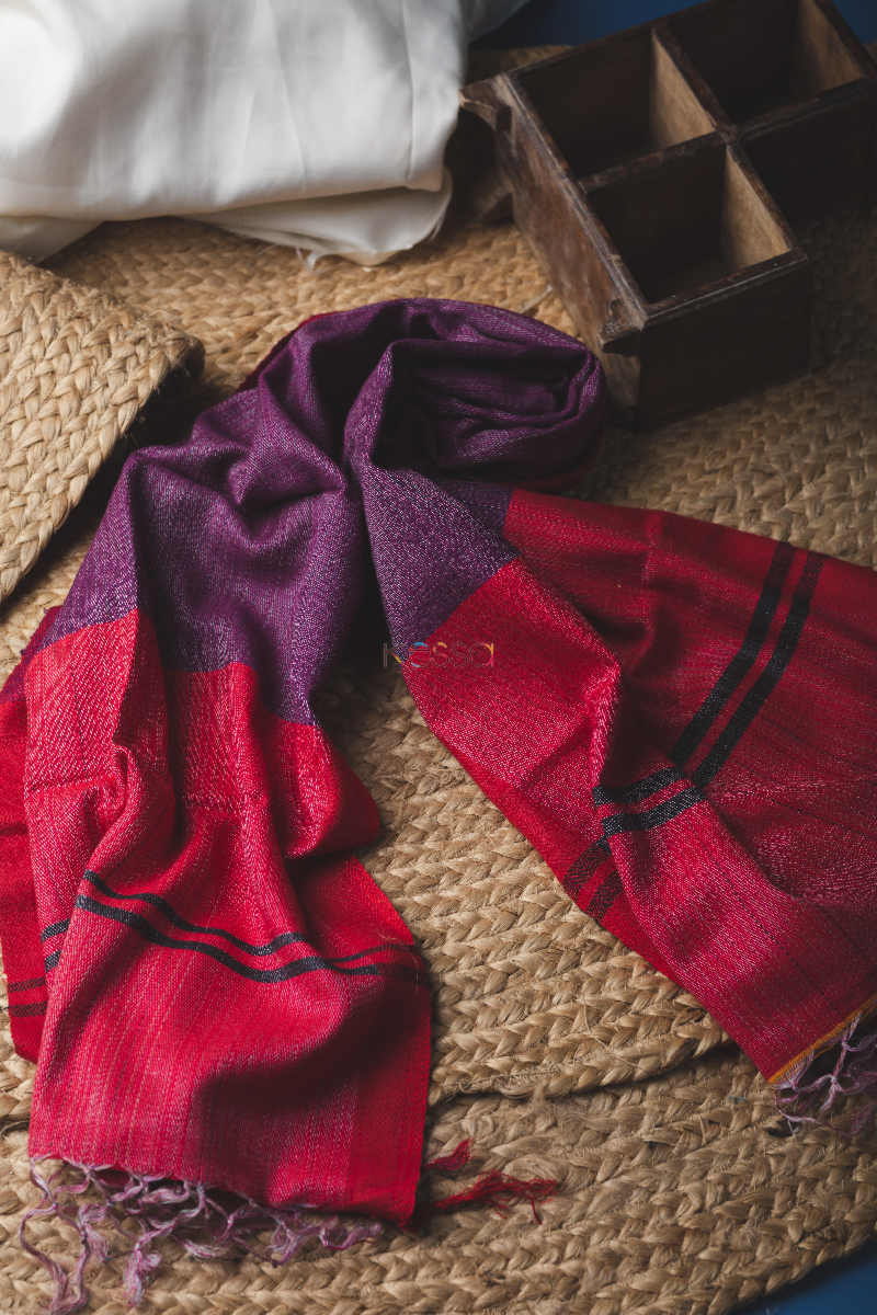 Image for Kudu95 Bhagalpuri Silk Woollen Amaranth Pink And Cosmic Purple Stole Featured