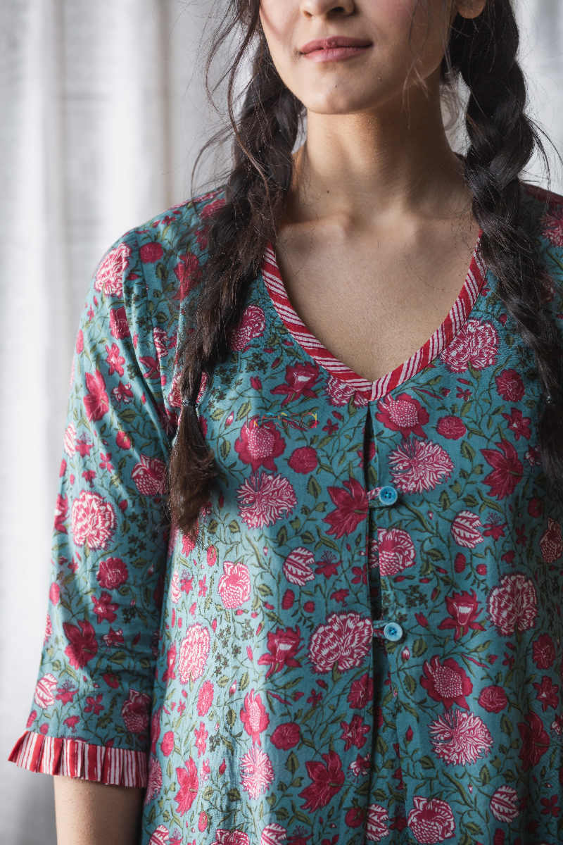 Image for Kusvaa De29 Charm Red And Turquoise Maternity Dress Closeup 2