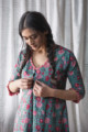 Image for Kusvaa De29 Charm Red And Turquoise Maternity Dress Closeup