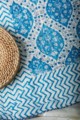 Image for Kusvaa Kaq91 Regal Blue Block Print Double Bed Quilt Closeup 1