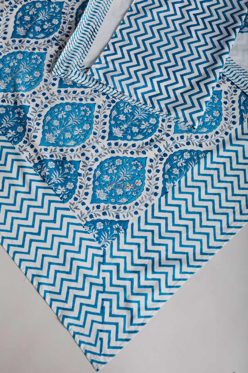 Image for Kusvaa Kpb35 Regal Blue Block Print Double Bedsheet Closeup