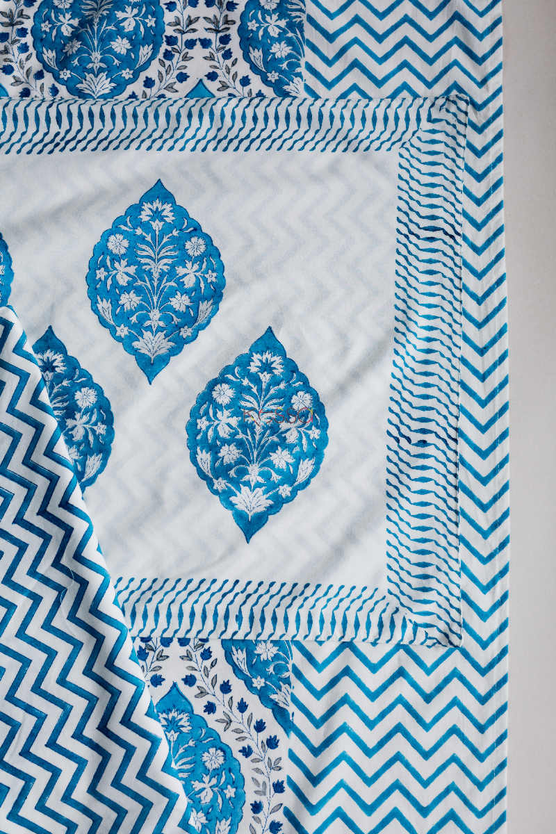 Image for Kusvaa Kpb35 Regal Blue Block Print Double Bedsheet Cover