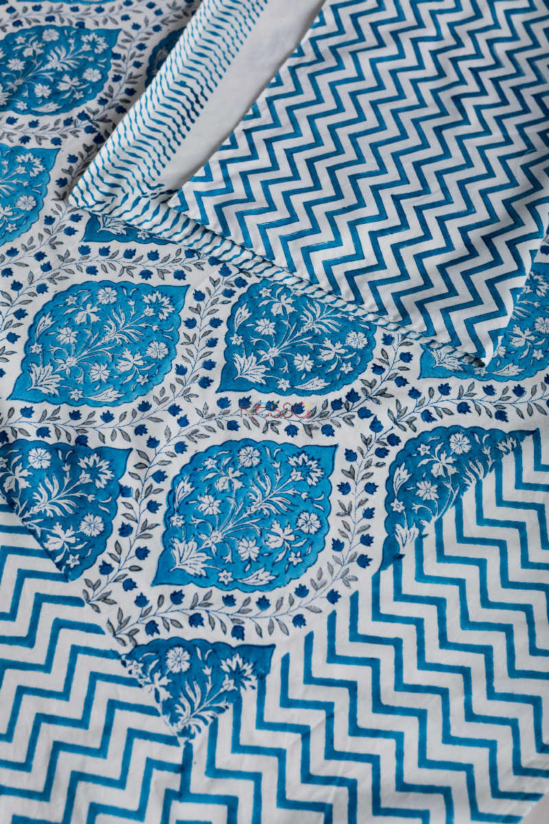 Image for Kusvaa Kpb35 Regal Blue Block Print Double Bedsheet Look