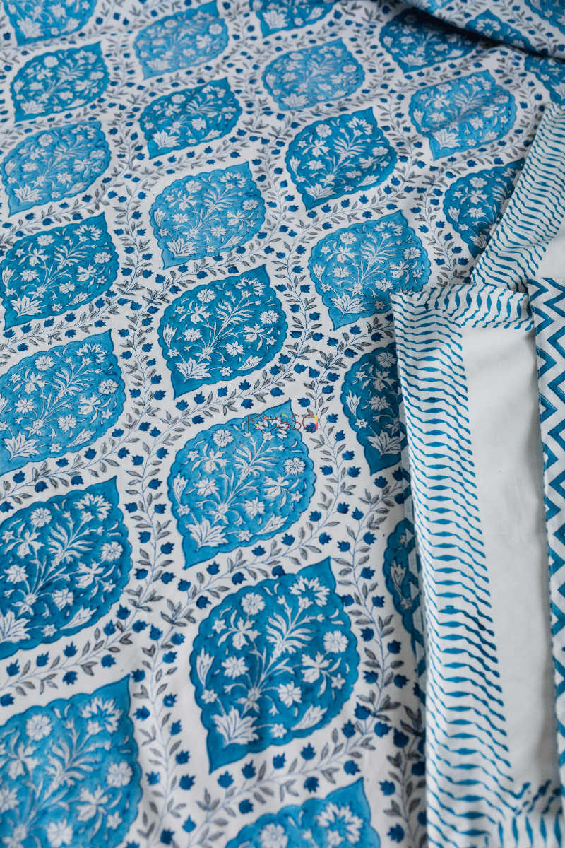 Image for Kusvaa Kpb35 Regal Blue Block Print Double Bedsheet