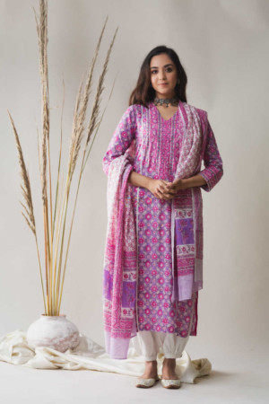 Image for Kusvaa Kuoj140 Tapestery Purple Kurta Dupatta Set Featured