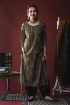 Image for Kusvaa Taf38 Iroko Green Regular Kurta Featured