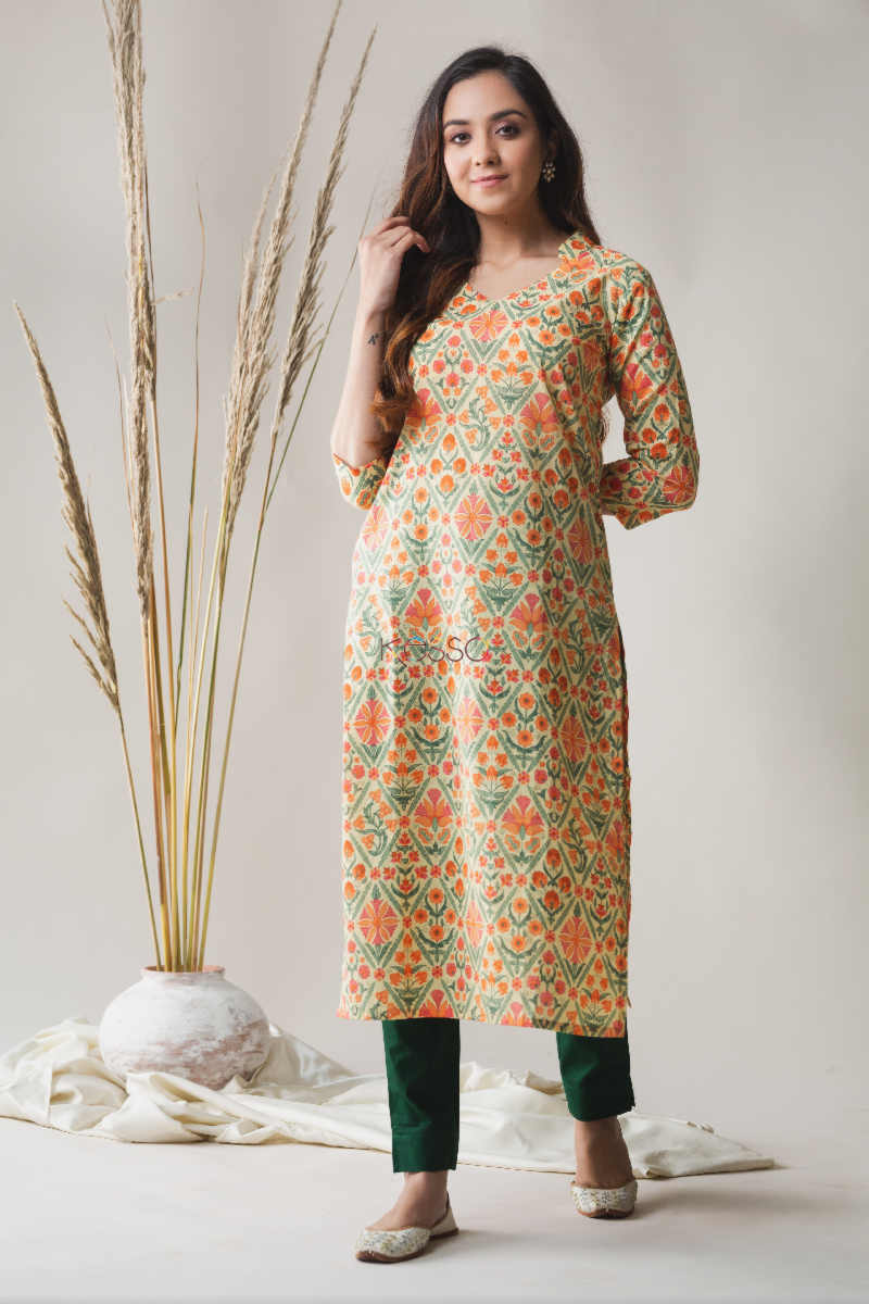 Image for Kusvaa Taf41 Porsche Yellow And Hippie Green Regular Kurta Featured