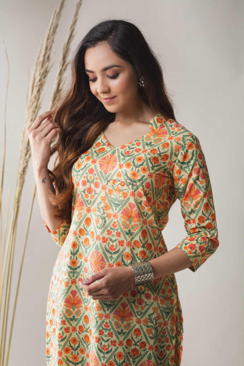 Image for Kusvaa Taf41 Porsche Yellow And Hippie Green Regular Kurta Look