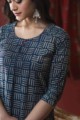 Image for Kusvaa Vcr02 Mirage Blue Bagru Regular Wear Kurta Closeup