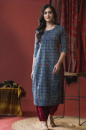 Image for Kusvaa Vcr02 Mirage Blue Bagru Regular Wear Kurta Featured