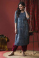Image for Kusvaa Vcr02 Mirage Blue Bagru Regular Wear Kurta Look