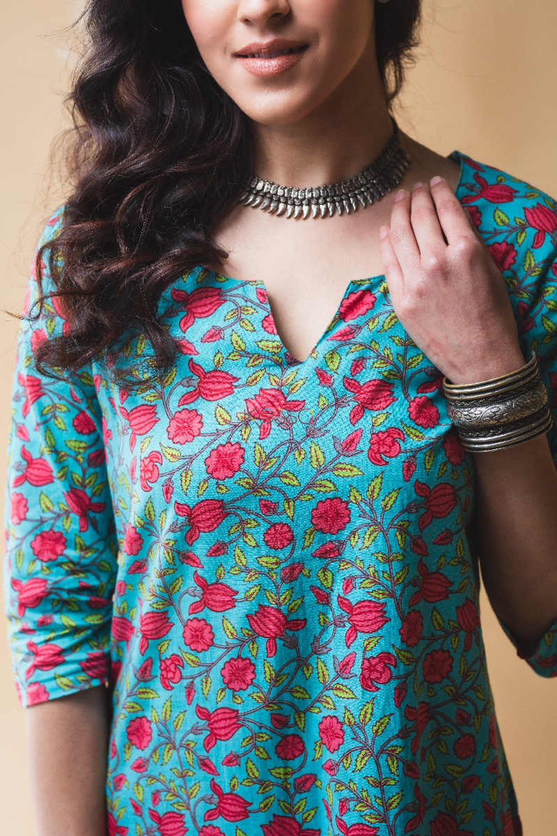 Image for Kusvaa Vcr04 Downy Blue Regular Wear Kurta Closeup