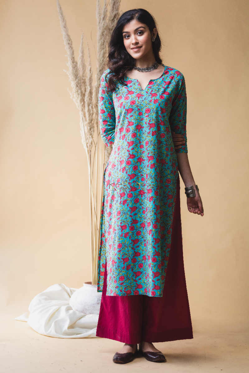 Image for Kusvaa Vcr04 Downy Blue Regular Wear Kurta Front