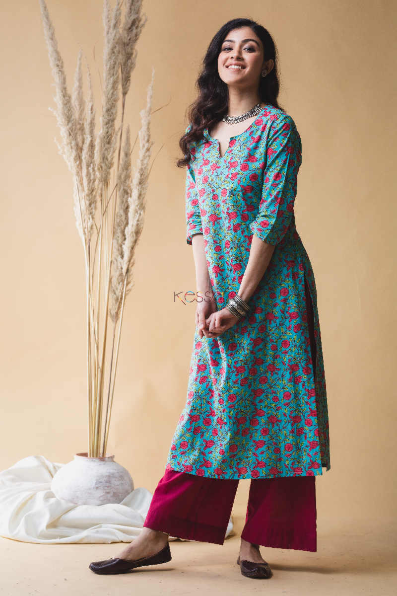 Image for Kusvaa Vcr04 Downy Blue Regular Wear Kurta Look 1