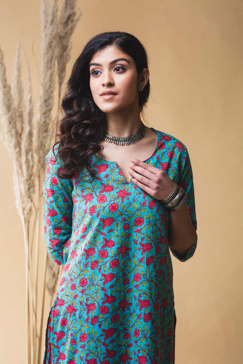 Image for Kusvaa Vcr04 Downy Blue Regular Wear Kurta Top 1