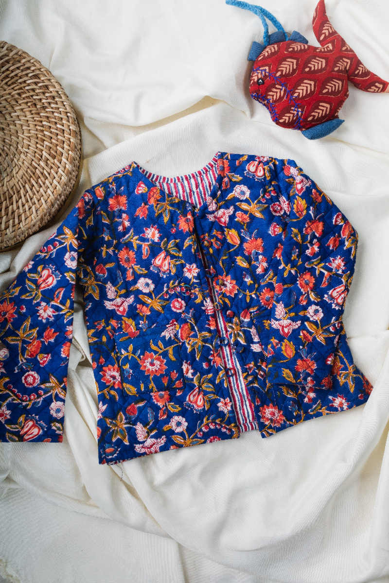 Image for Kusvaa Vjf08 Smalt Blue And Carnation Red Leaf Print Kids Jacket Featured