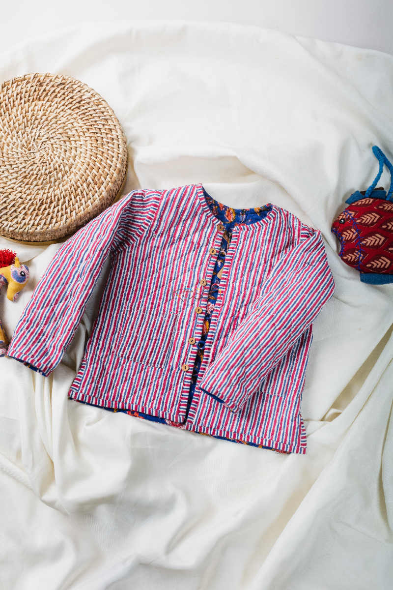 Image for Kusvaa Vjf08 Smalt Blue And Carnation Red Leaf Print Kids Jacket Look